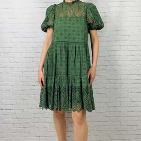 ULLA Johnson Army Green Simone Anglaise Lace Eyelet Dress - Picture 2 of 5